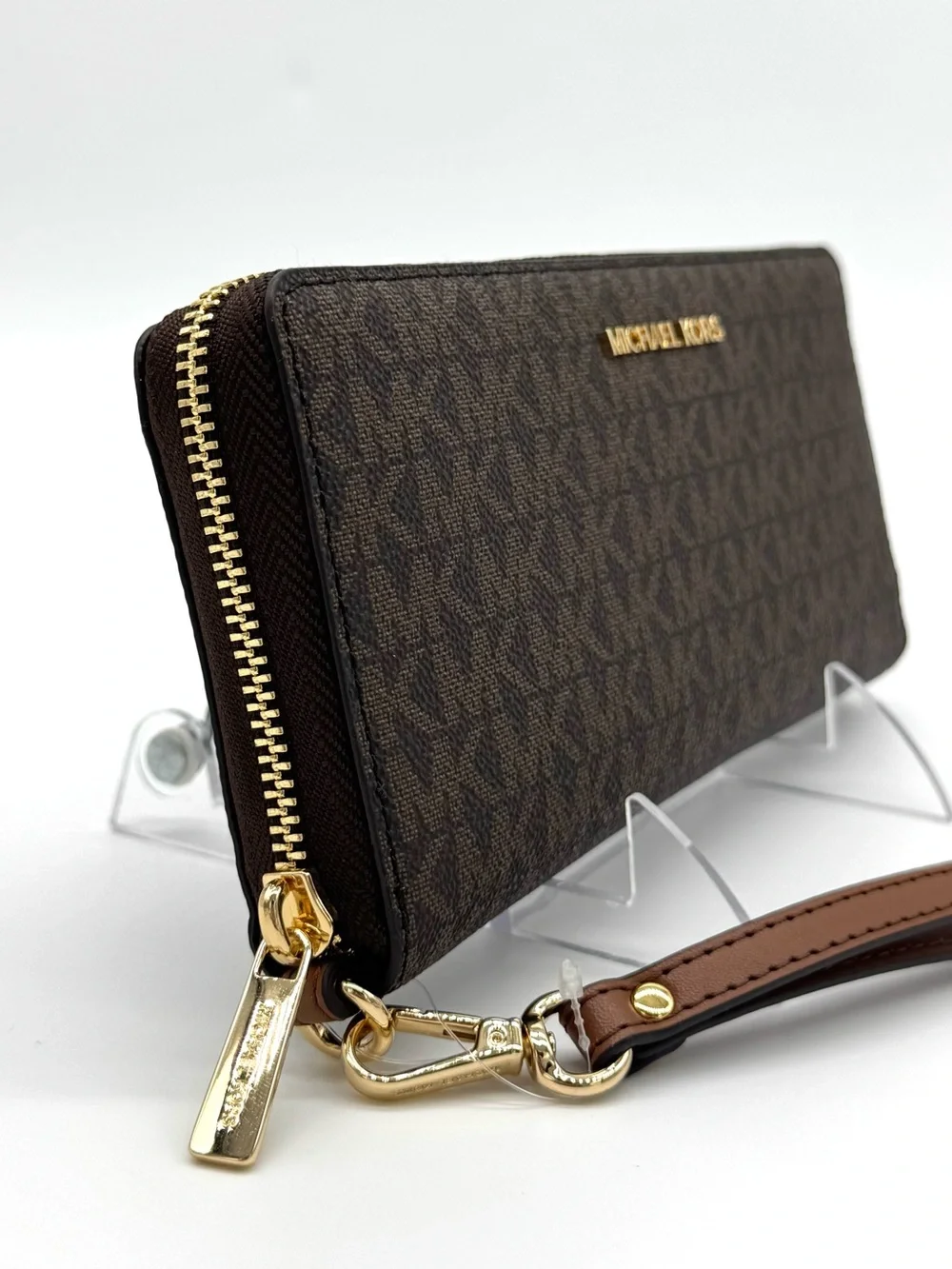 Michael Kors Large Continental Wallet Wristlet Brown/Gold